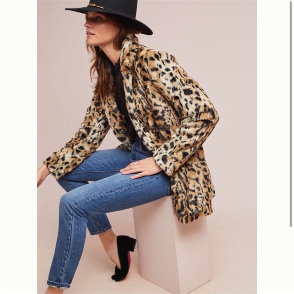 Anthropologie Leopard Faux Fur Coat